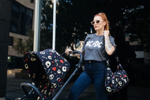 skulls and hearts stroller bag